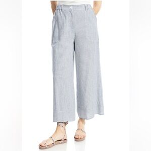 Max Studio Navy White Striped Crop Wide Leg Linen Blend Pants